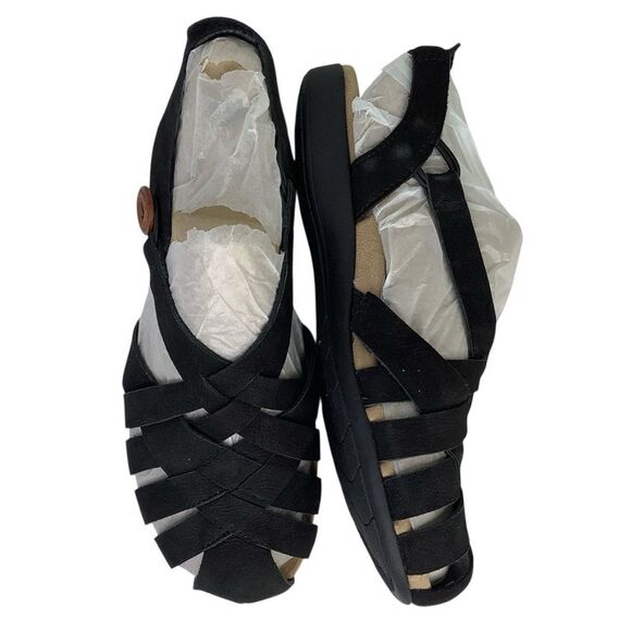 Earth Shoes - New! Earth Etbelite-QV Black Leather Strap Comfort Women's Sandals Sz 8M